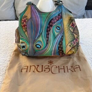 Anuschka Peacock Feather Shoulder Bag